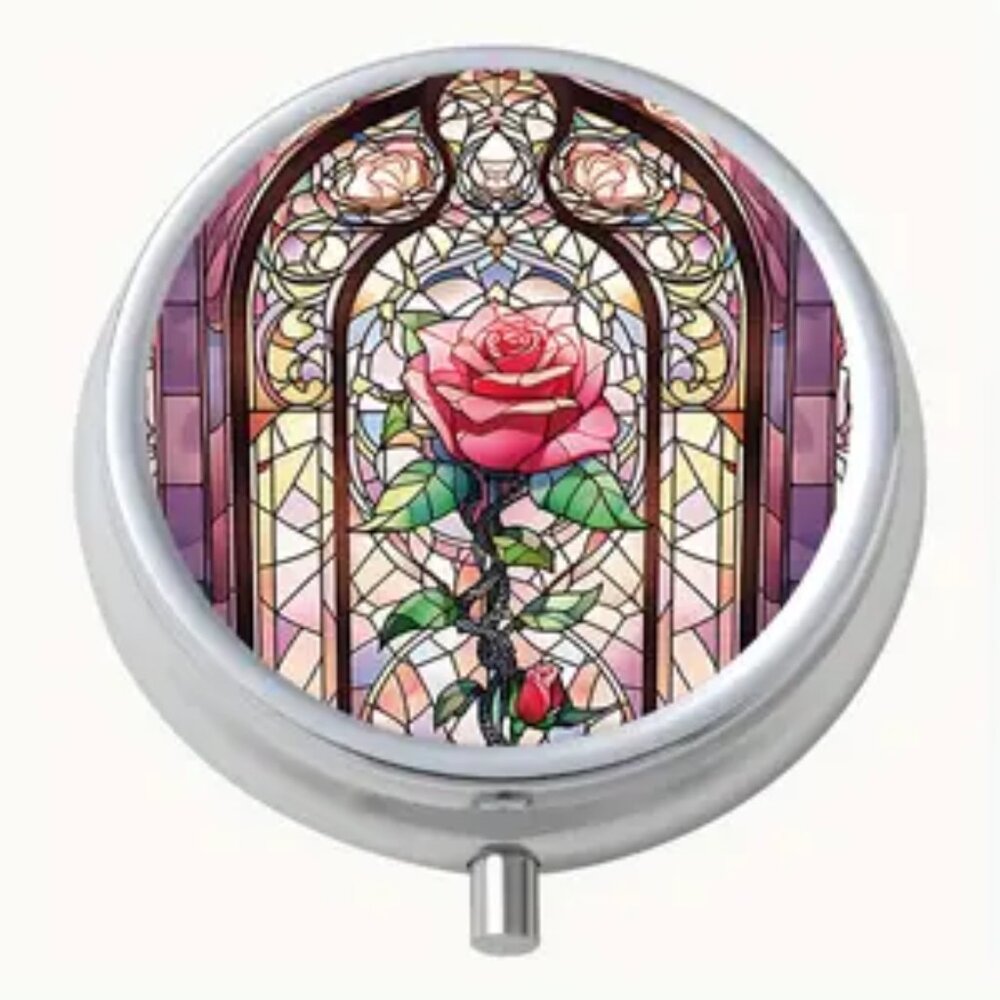 Rose With Stained Glass Window Pill Box